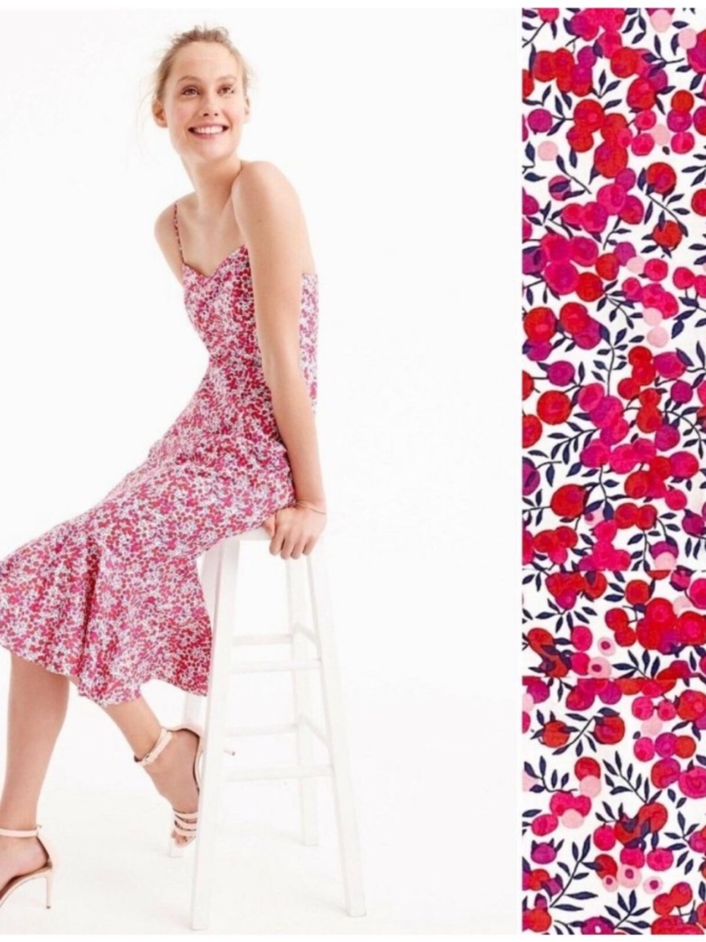 J Crew Vintage Women’s Floral Pink Spaghetti-Strap Midi Dress Size 4